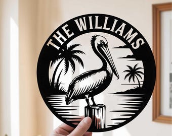 Letrero metálico de pelícano personalizado, arte mural de pelícano, regalo para amantes de los pelícanos, decoración de pelícanos, decoración de casas de playa, decoración de exteriores, regalo para amantes de las aves