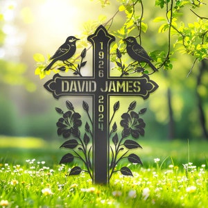 Custom Memorial Metal Cross Stake, Grave Marker, Sympathy Gifts, Remembrance Gift, Lawn Metal Cross, Garden Stake, Memorial Gift