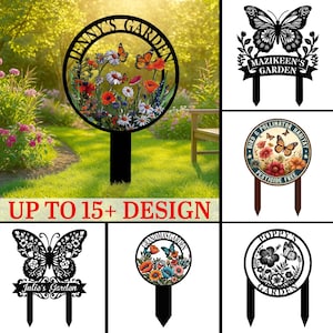 Custom Butterfly Garden Metal Sign, Personalized Flower Yard Stake, Outdoor Garden Decor, Gift for Her, Grandma, or Mom’s Garden