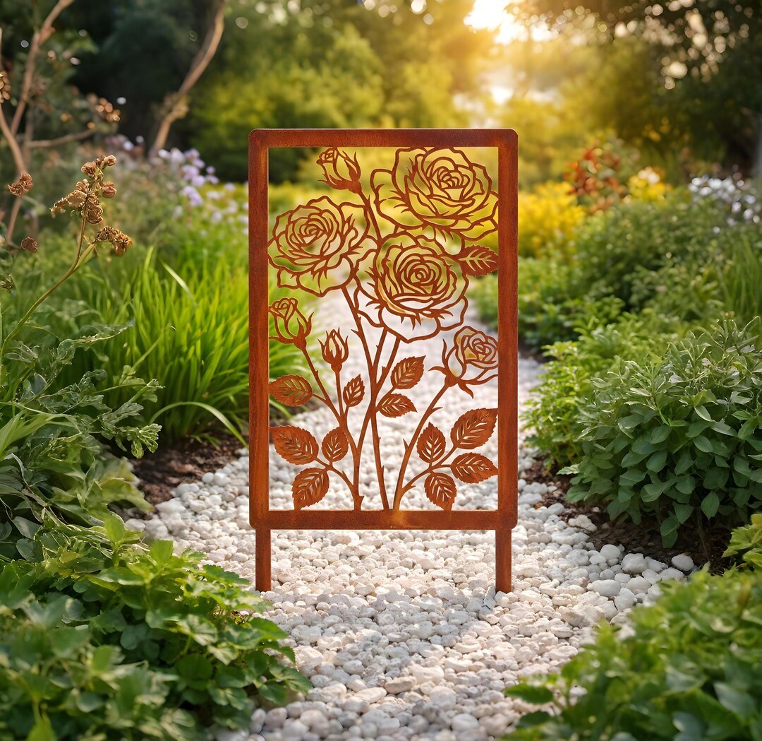 Rose Garden Panel Metal Art: Floral Panel Yard Garden Decor - Etsy
