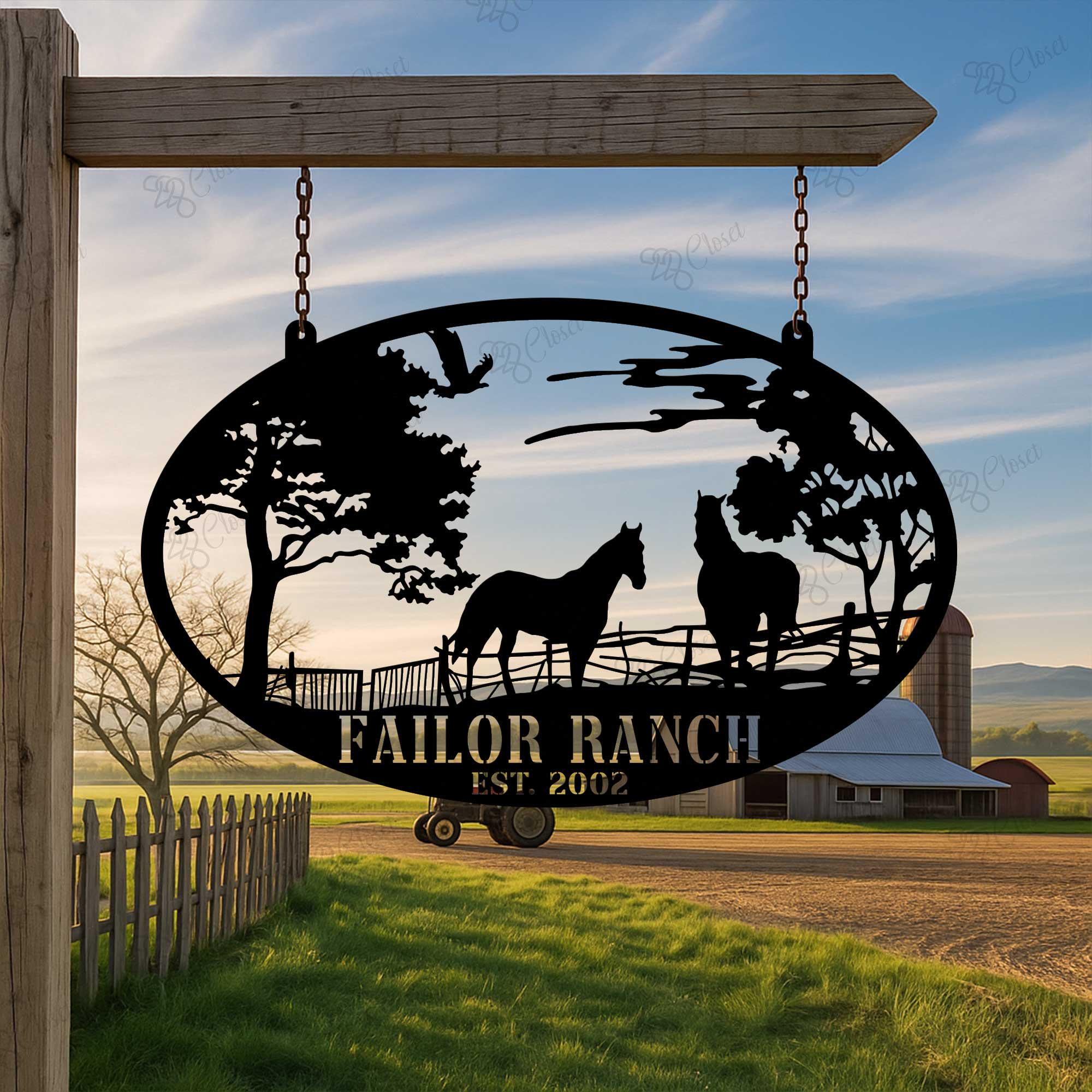 Custom Horse Ranch Sign, Personalized Horse Farm Sign, Horse Name Metal ...