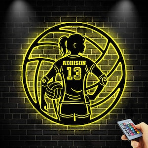 Custom Man Volleyball Metal Wall Art LED Light, Volleyball Decor, Volleyball gift, Team gift, Girl sports gift, Sports Decor