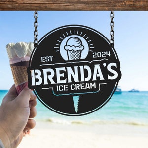 Custom Ice Cream Sign, Ice Cream Metal Sign, Ice Cream Shop Logo, Ice Cream Shop Gifts, Ice Cream Decor, Ice Cream Shop Owner, Business Logo
