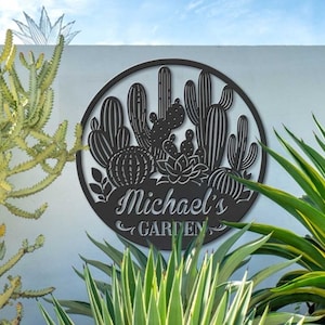 Arte murale in metallo con cactus personalizzata, cartello in metallo con cactus, regali per gli amanti dei cactus, decorazioni murali con cactus, decorazioni da giardino, cartello della fattoria, cartello del giardino con cactus
