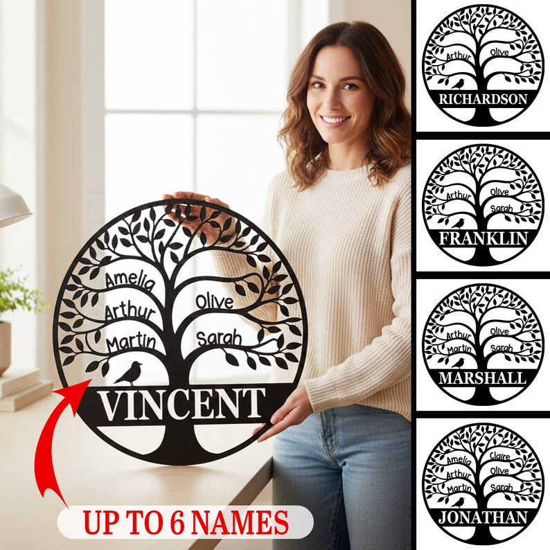 Personalized Family Tree Metal Sign: Custom Family Names Wall Art - Etsy