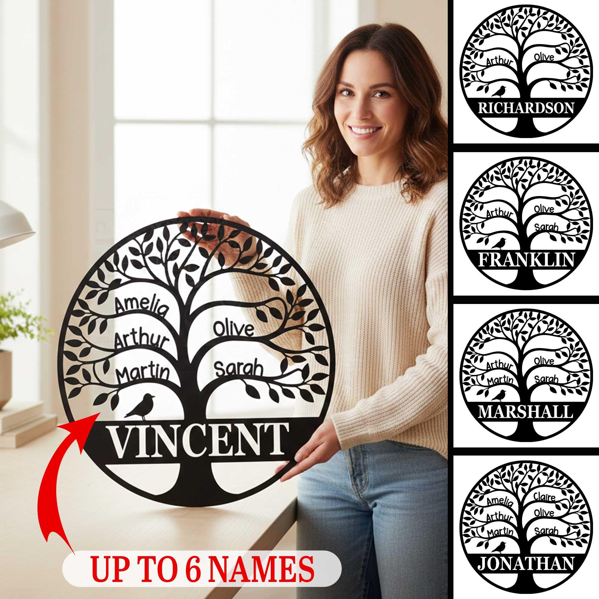 Personalized Family Tree Metal Sign: Custom Family Names Wall Art - Etsy