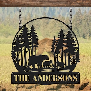 Personalized Metal Bear Sign, Bear Cabin Sign, Cabin Decor, Outdoor Metal Sign, Hunter Gift, Hunting Sign, Bear Family Sign