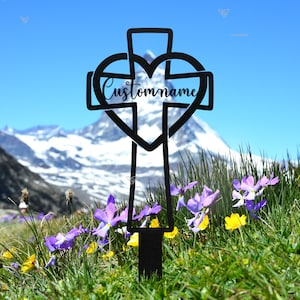 Custom Memorial Metal Cross Stake, Grave Marker, Sympathy Gifts, Remembrance Gift, Lawn Metal Cross, Garden Stake, Memorial Gift