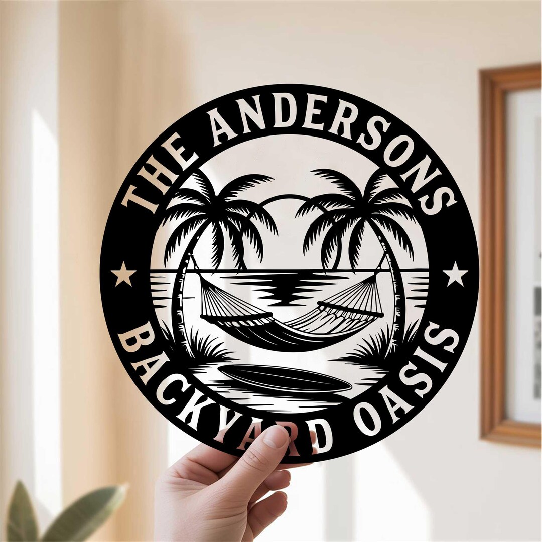 Custom Backyard Oasis Metal Sign, Tropical Oasis Name Sign, Palm Tree ...