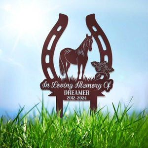 Aangepaste paardengrafmarkeringen, bord herdenkingspaard, metalen paal, geschenk paard sympathie, geschenk paard verlies, herdenkingsinzet, erfdecor