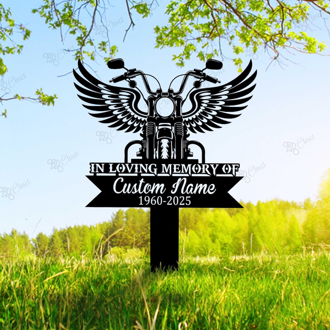 Custom Motorcycle Memorial Sign, Motorcycle Metal Stake, Rider Memorial ...