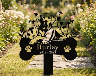 Gepersonaliseerde tuinpaal Labrador Memorial: aangepaste metalen hondengrafmarkering