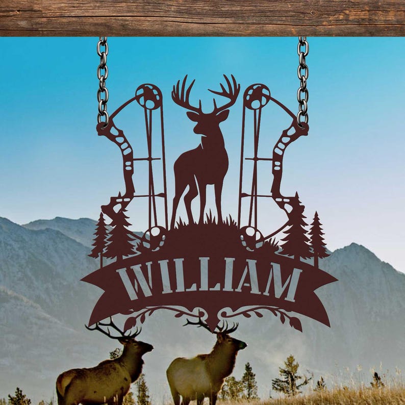 Personalized Deer Hunting Metal Sign, Bow Hunting Metal Sign, Deer Bow