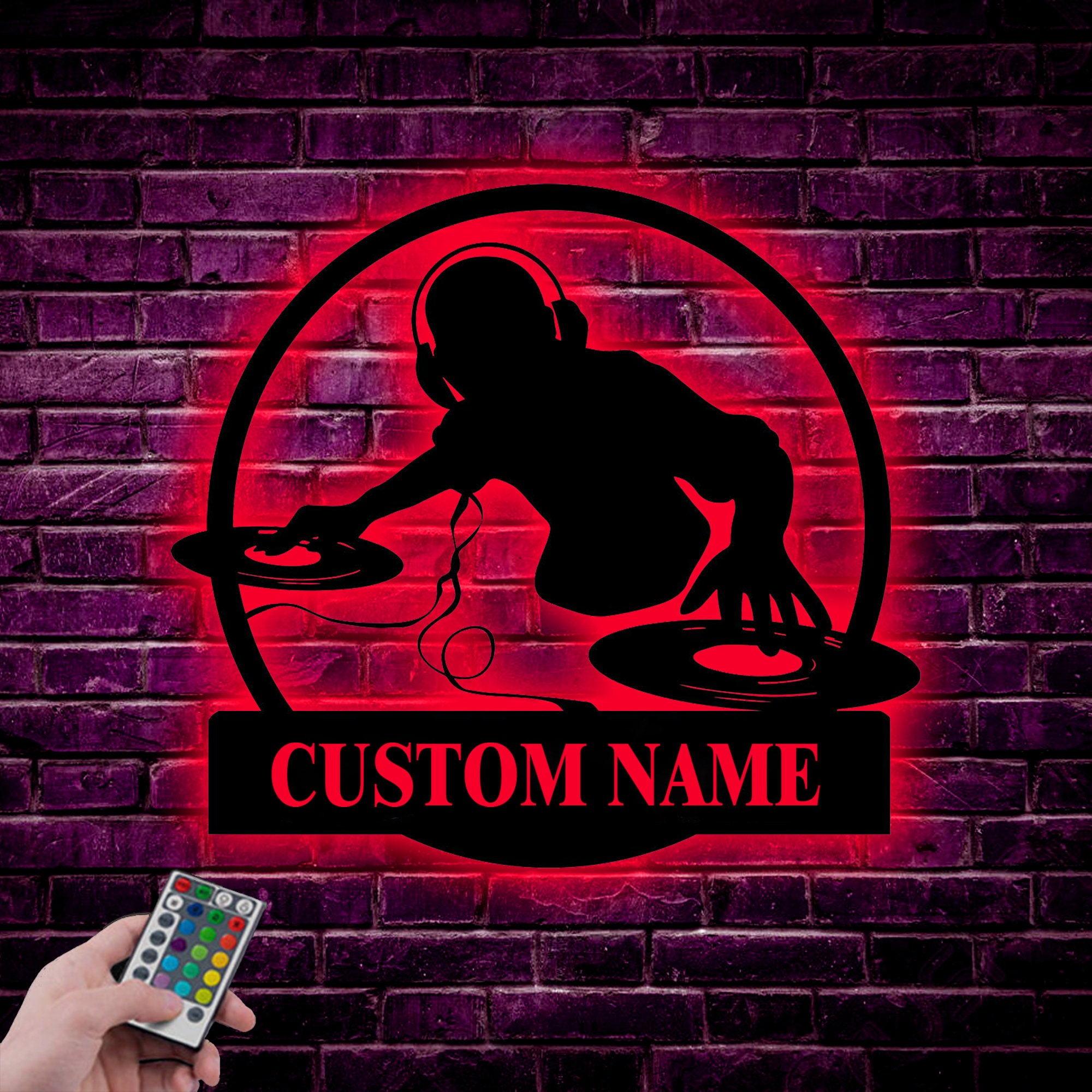 Custom Name DJ Player Metal Sign With LED Lights, Personalized Dj