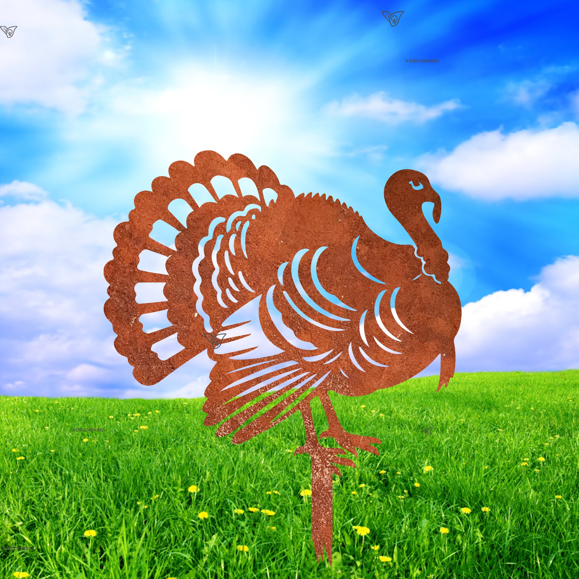 Rust Wild Turkey Metal Sign, Turkey Stake, Garden Decor, Turkey