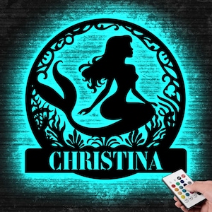 Custom Mermaid Sign with Led Light, Mermaid Home Decor, Mermaid Wall Art, Mermaid Lover Gift, Beach House Decor, Mermaid Tail Name Sign