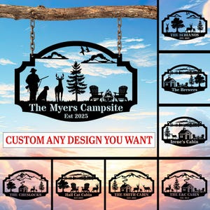 Personalized Cabin Name Sign, Hunting Cabin Sign, Custom Metal Outdoor Decor, Man Cave Sign, Cabin Welcome Sign, Personalized Lodge Decor