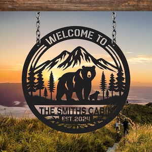 Personalized Metal Bear Sign, Bear Cabin Sign, Cabin Decor, Outdoor Metal Sign, Hunter Gift, Hunting Gift, Bear Decor, Gift for Dad