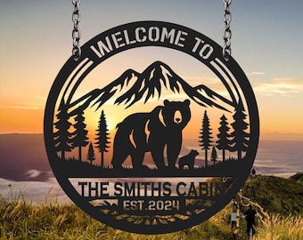 Personalized Metal Bear Sign, Bear Cabin Sign, Cabin Decor, Outdoor Metal Sign, Hunter Gift, Hunting Gift, Bear Decor, Gift for Dad