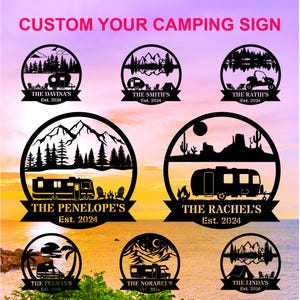 Personalizza il tuo cartello in metallo per campeggio, cartello per camper personalizzato, cartello per campeggio, picchetto per campeggio, decorazioni per campeggio, decorazioni per camper, decorazioni per esterni, cartello Happy Camper