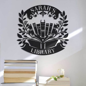 Letrero metálico personalizado para rincón de lectura, letrero de biblioteca, letrero para sala de lectura, regalo para amantes de los libros, letrero para estantería, decoración para estanterías.
