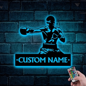Custom Boxing Metal sign with LED lights, Man Cave sign, Boxers Gift, Boxing Gifts for Men, Man Boxing Sign, Gym Room Decor, Boxer Name Sign