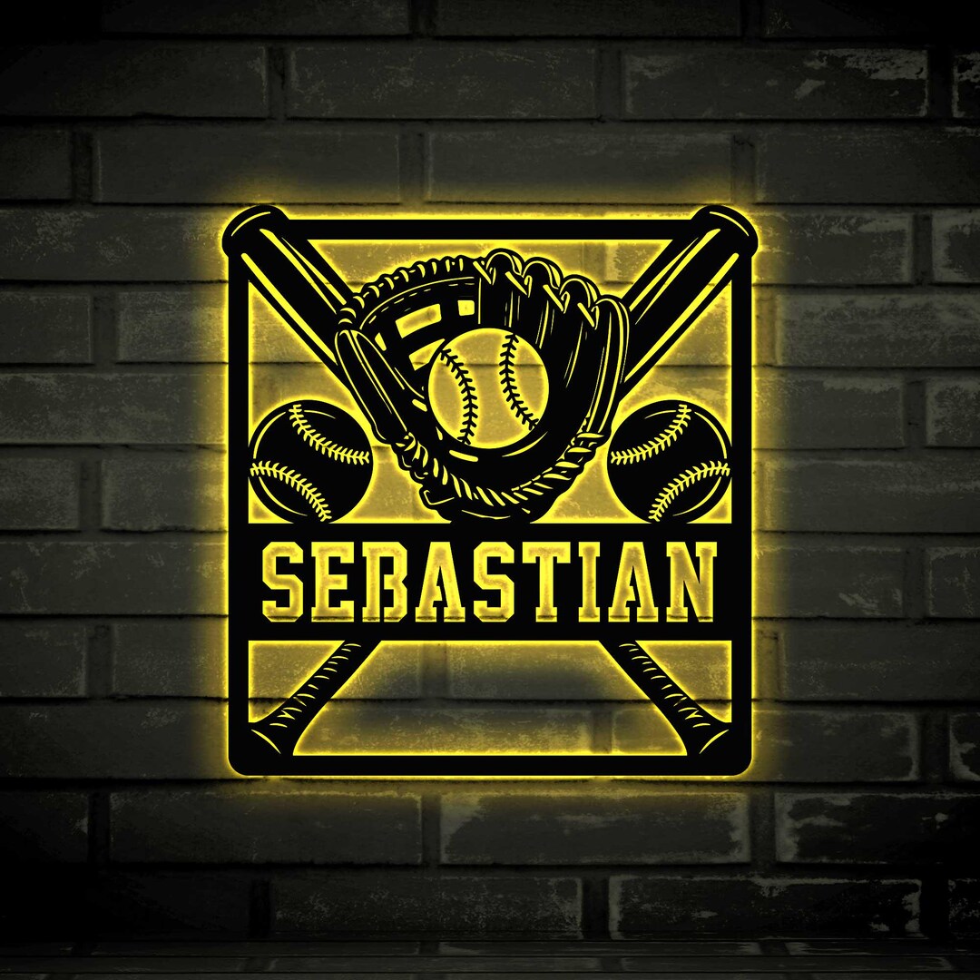 Custom Baseball Metal Sign With Led Light, Personalized Baseball Name ...