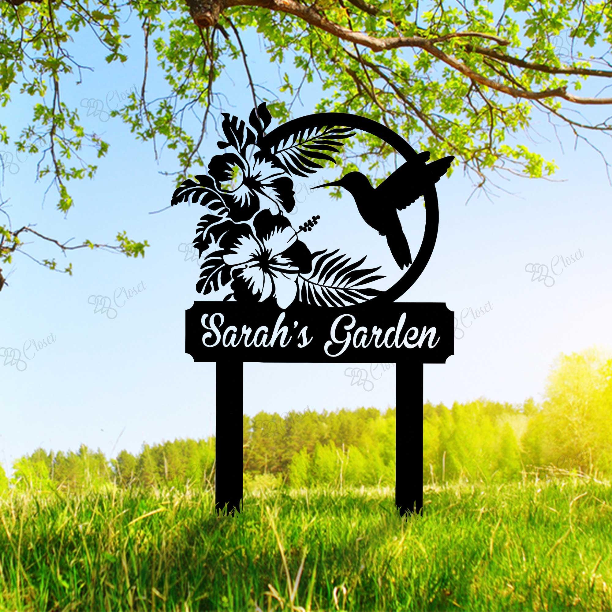 Personalized Hummingbird Garden Metal Sign, Hummingbird Garden Stake, Garden Decor, Custom Garden Name Sign,Gardener Gift, Housewarming Gift