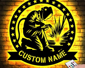 Personalized Welder Metal Sign with Led Light, Custom Welder Gifts, Welder Name Sign, Welding Wall Art, Welder Sign, Father's Day Gift