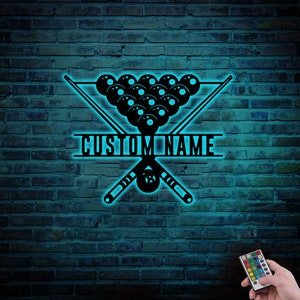 Custom Billiards Metal Wall Art with LED Light Personalized Snooker Player Name Sign Home Decor Pool Ball Decoration, Billiards Neon Sign