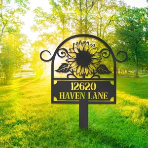 Personalized Sunflower Address Stake, Metal Sunflower Address Sign, House Number Sign, Address Plaque, Garden Stake, Yard Address Sign