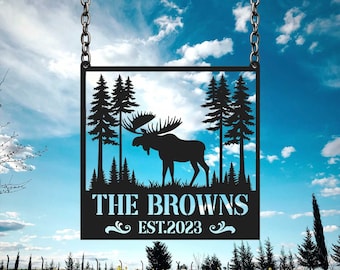 Personalized Metal Moose Sign, Moose Wall Art, Moose Decor, Outdoor Sign, Hunter Gift, Hunting Gift, Custom Cabin Name Sign, Man Cave Decor