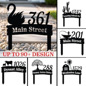 Personalized Metal Address Sign, Custom House Number Sign, Yard Address Sign, Lawn Address Stake, House Number Plaque, Outdoor Yard Decor