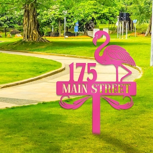 Custom Flamingo Address Sign, Flamingo Stake, Flamingo House Number Sign, Beach Flamingo Metal Sign, Beach House Gifts, Address Plaque