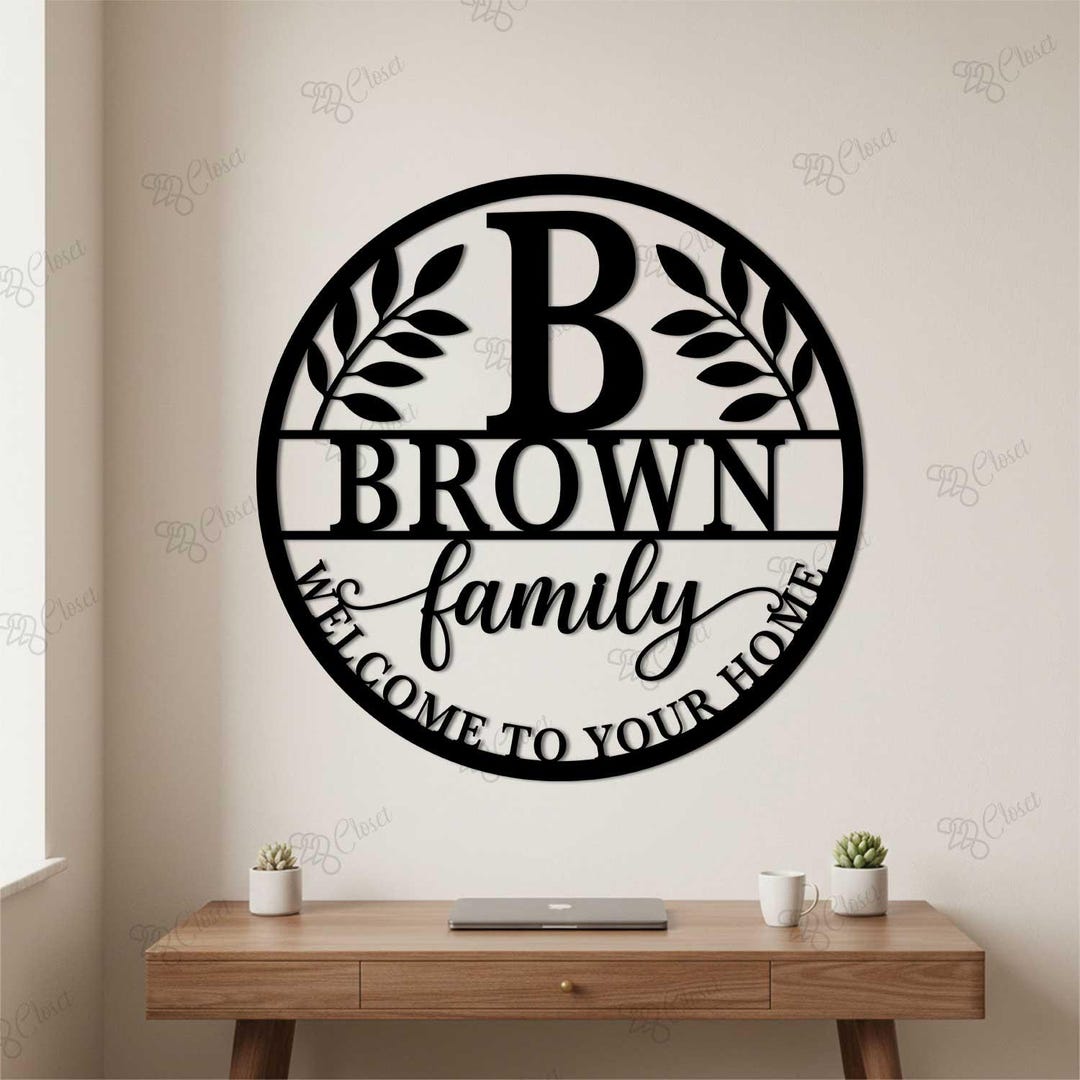 Personalized Family Name Metal Wall Sign: Custom Monogram Round Last ...