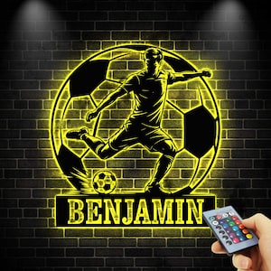 Personalized Soccer Player Sign with LED Light, Soccer Wall Decor, Custom Soccer Player Name Sign, Boys Room Decor, Teen Gift