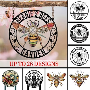 Personalized Honey Bee Sign, Custom Metal Bee Hive Decor, Bee Hive Garden Metal Sign, Honey Bee Welcome Sign, Beekeeper Gift, Gardener Gift
