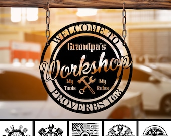 Letrero de taller mecánico personalizado, letrero metálico de garaje personalizado, decoración de pared de garaje, letrero de herramientas de garaje, letrero de cueva de hombre