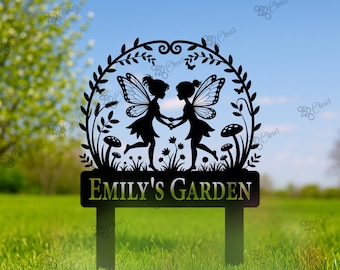 Estaca de jardín de hadas personalizada, letrero de metal para jardín de hadas, letrero con el nombre del jardinero, regalo de jardinería, decoración de jardín, arte para el jardín