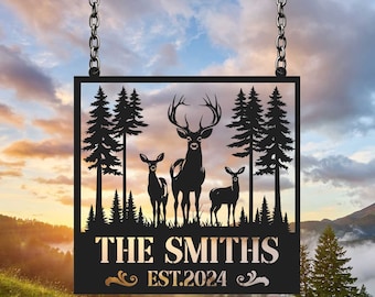 Custom Metal Deer Cabin Sign, Deer Hunter Gift, Custom Last Name Sign, Outdoor Decor, Man Cave Decor, Home Decor, Hunter Gift