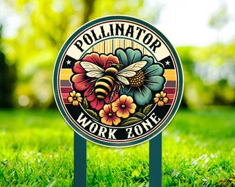 Colorful Metal Bee Sign, Pollinator Habitat, Multi-Color Bee Decor, Vintage Bee Sign, Bee Keeper Gift, Bee Lover Gift, Garden Decor