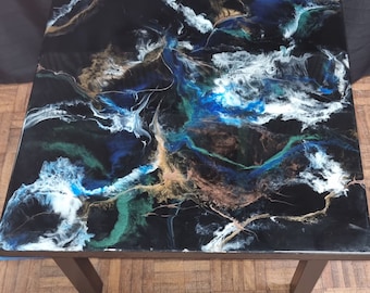 Hand made black resin side table