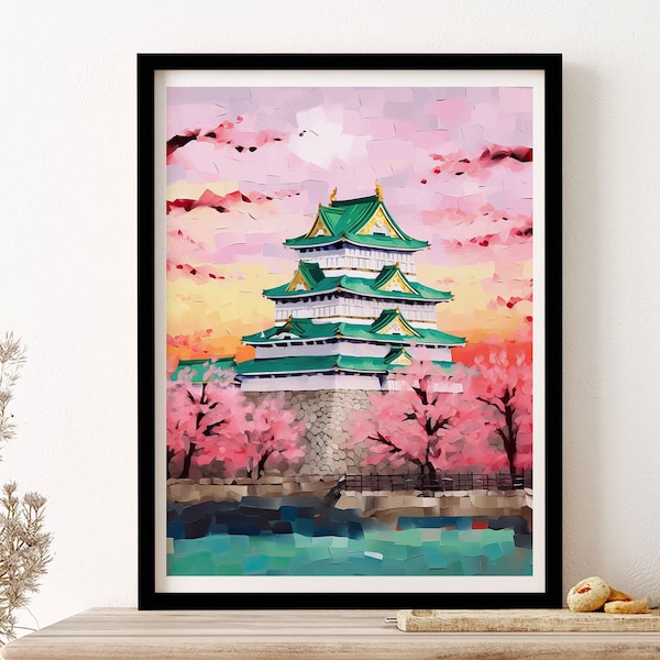 Osaka Schloss Japan Reise Illustration Hauswarming Malkunst -Print Poster gerahmt Kunstgeschenk