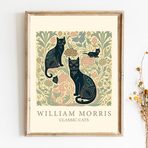 William Morris Cats Digital Poster, William Morris Art Prints, Exhibition Posters, Museum Prints, Floral Art Print, Cat Poster, Wall Art