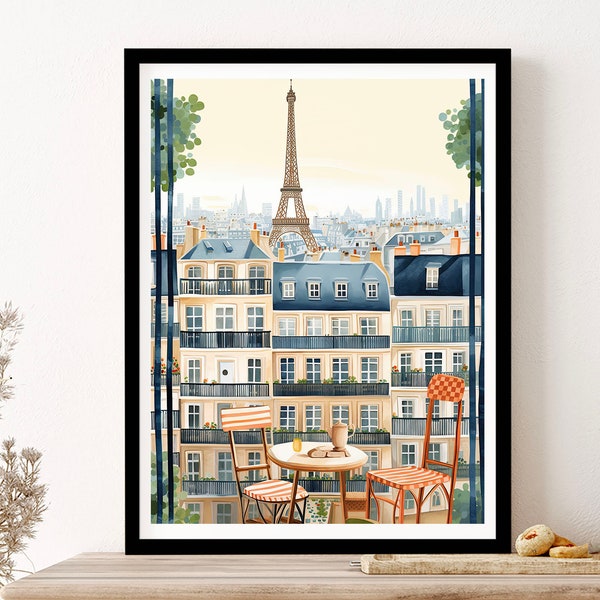 Paris FrancewaterColour Illustration Eiffel Tower 2 Voyage Mur Art Print Affiche Cadré d'art encadré