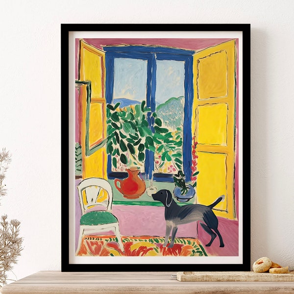 Henri Matisse Open Window With Dog Painting Wall Art Print Poster Framed Art Gift
