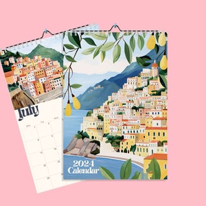 Wall Travel Calendar 2024, Monthly Calendar Planer, Travel illustrated calendar, Stationary - Watercolor - 2025 Option