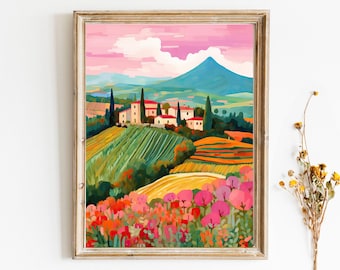 Tuscany Italy Landscape Travel illustration Italy Housewarming Painting Digital Download