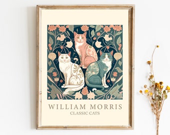 William Morris Cat Digital Poster, William Morris Art Prints, Exhibition Posters, Museum Prints, Floral Art Print, Cat Poster, Wall Art