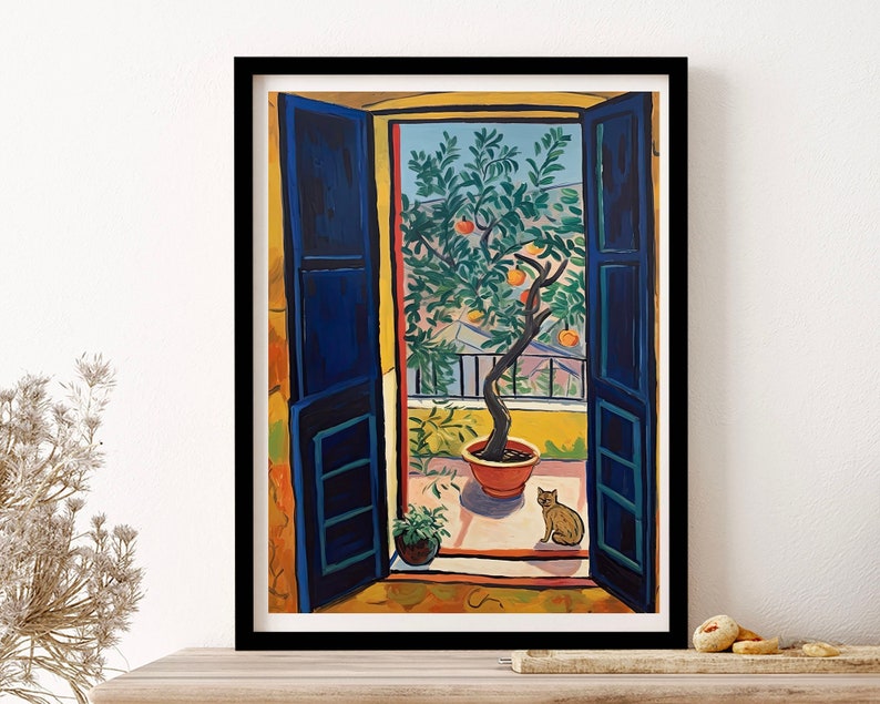 Henri Matisse Tuscany Italy Cat By The Window Mediterranean Wall Art Print Poster Framed Art Gift image 1